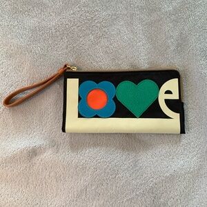 Whimsical Orla Kiely LOVE wristlet.
